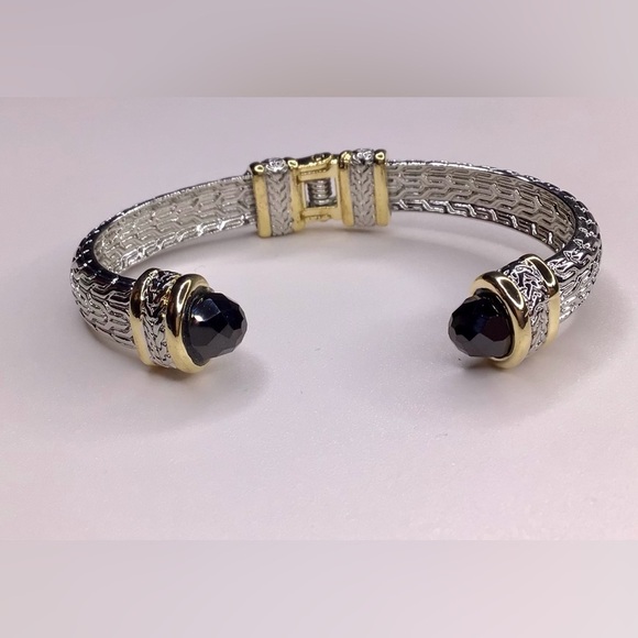 TWO TONE CUFF BRACELET WITH BLACK CRYSTALS - Picture 7 of 7